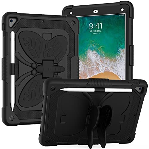 The Wolfdragon Beschermhoes voor iPad Pro 9,7, beschermhoes voor iPad Pro 9,7, met afneembare en verstelbare schouderriem, beschermhoes met harde PC + zachte siliconen, zwart