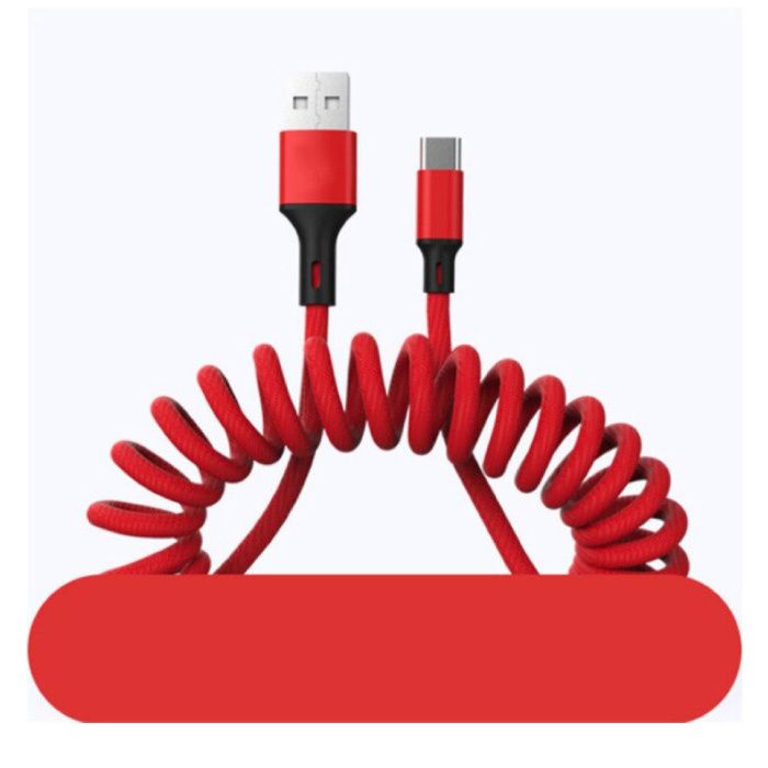 URVNS Gekrulde USB-C Oplaadkabel - 5A Spiraal Veer Datakabel 1.5 Meter - Rood
