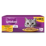 Whiskas Natvoer voor katten en volwassenen, vogelkeuze, gelei, multipack (4 x 12 zakken x 85 g)