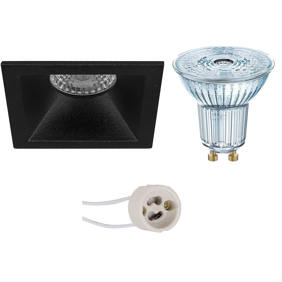 Osram - LED Spot Set - Parathom PAR16 940 36D - Pragmi Pollon Pro - GU10 Fitting - Dimbaar - Inbouw Vierkant - Mat Zwart - 3.7W - Natuurlijk Wit 4000K - Verdiept - 82mm