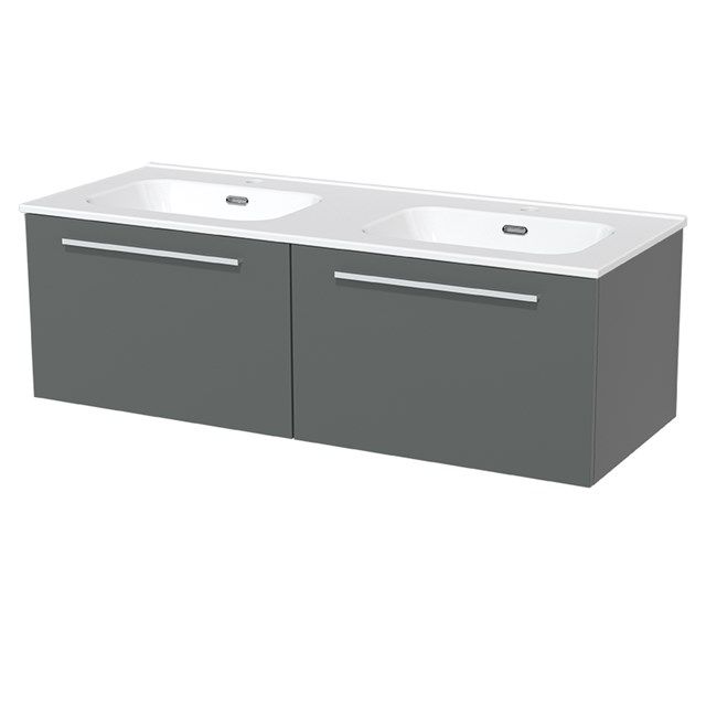 Maxaro Badkamermeubel 120cm Modulo Middengrijs 2 Lades Vlak Wastafel Keramiek