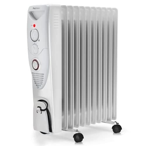 Pro Breeze 2500W Oliegevulde Radiator, 11 Ribben - Draagbare Elektronische Verwarming- Ingebouwde Timer, 3 Verwarmingsinstellingen, Thermostaat en Veiligheidsuitschakeling