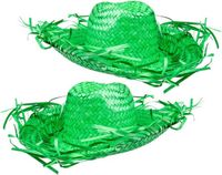 Boland Set van 2x stuks groene Tropische Hawaii thema strohoed met grote rand - Dames hoed