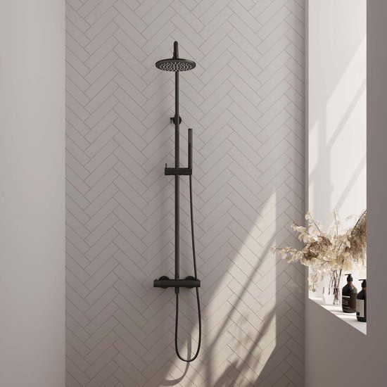 Brauer Black Carving opbouw regendouche met staafhanddouche 20 zwart - Messing - 8720359394996