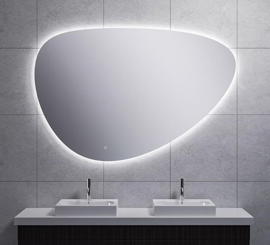 Wiesbaden Uovo Spiegel asymetrisch 90cm met spiegelverwarming met LED verlichting rondom dimbaar 38.4165