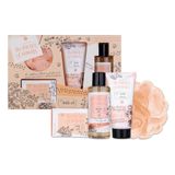 accentra - cadeauset voor vrouwen POËZIE VAN BLOEMEN 4-delig - badset cadeau met bodylotion, badzout, douchegel & meshspons - wellnessset voor dames & meisjes voor verjaardagen & speciale gelegenheden