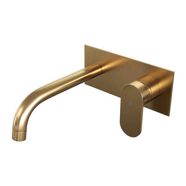 Brauer Gold Edition wastafelkraan inbouw ColdStart met inbouwdeel en gebogen uitloop type B3 greep messing geborsteld goud 5-GG-004-B3