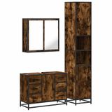 vidaXL meuble de salle de bain 3 pièces, placage chêne fumé