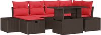 vidaXL - Tuinbank - Set - 7 - st - poly - rattan - Bruin/ Rood