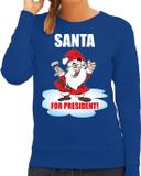 Bellatio Decorations Santa for president Kerst sweater / foute Kersttrui blauw voor dames - Kerstkleding / Christmas outfit XL