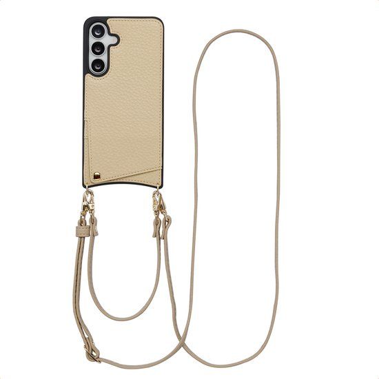 Selencia Hoesje - Geschikt voor Samsung Galaxy S25 FE - Backcover met koord en pashouder - Beige