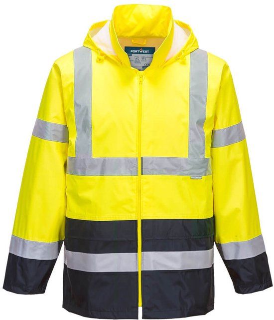 Portwest Hi-Vis Klassiek Tweekleuren Regenjack H443 - Geel/Marine - XXL
