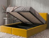 BMS HILTON 120x200 Upholstered Bedroom Bed with Storage, Mustard