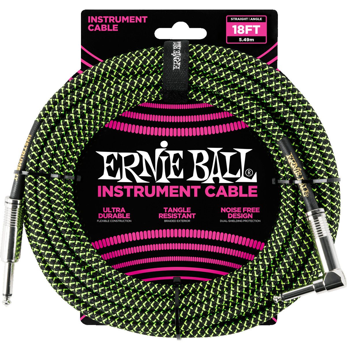 Ernie Ball 6082 Braided Instrument Cable - 5.5 meter - Black/Green