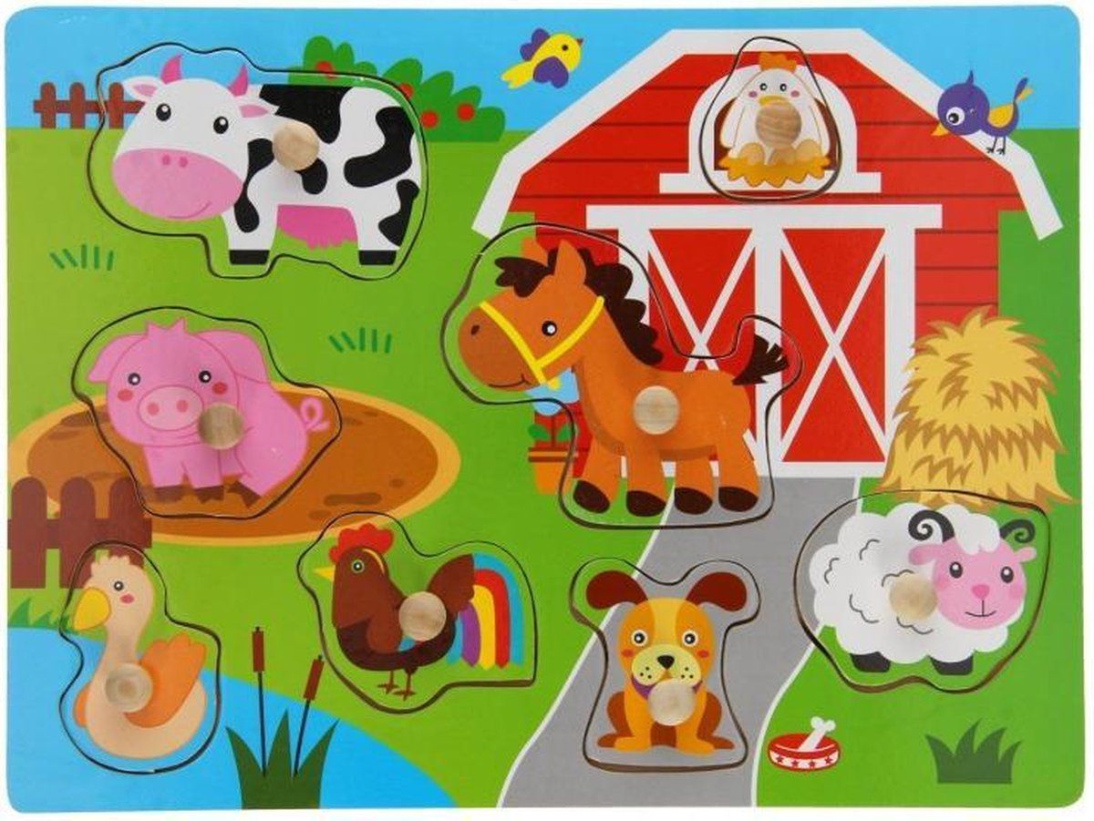 Thim Houten Knopjespuzzel Boerderij - Noppenpuzzel Hout