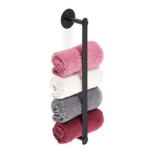 Relaxdays Handdoekhouder, zelfklevend, roestvrij staal, HBD: 5,5 x 40,5 x 7 cm, handdoekstang badkamer, zonder boren, zwart