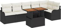 vidaXL Tuinbank Set 7-delig Zwart Poly-rattan