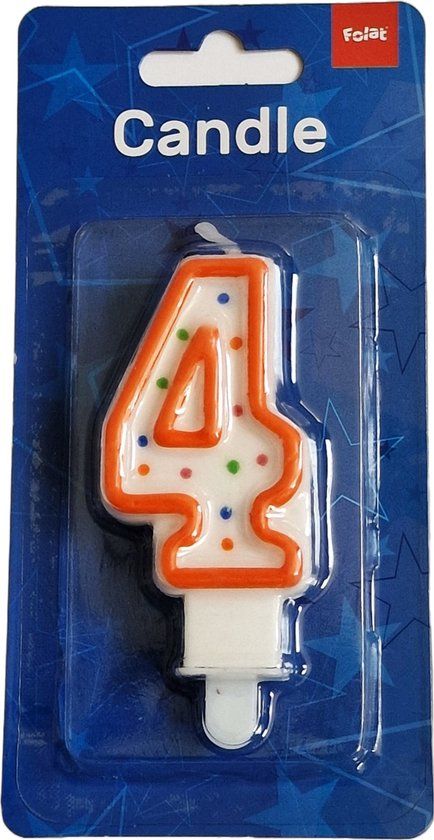 Folat Party Products Folat B.V. Verjaardagskaars cijfer 4 - wit met gekleurde stippen