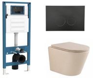 QeramiQ Dely Toiletset - Hangend toilet - Inbouwreservoir - Mat zwart metaal bedieningsplaat