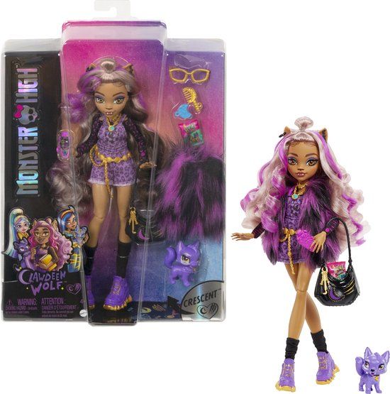 Monster High - Modepop - Clawdeen Wolf pop met zwarte tas - HHK52