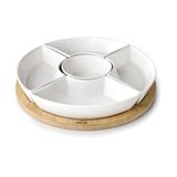 Lacor - 61243 - Bamboe dienblad, 100% natuurlijk bamboe dienblad, 5 porseleinen kommen, stevig en duurzaam, gemakkelijk te reinigen, vaatwasmachinebestendig, oven- en ovenbestendig - Afmetingen: 26 cm