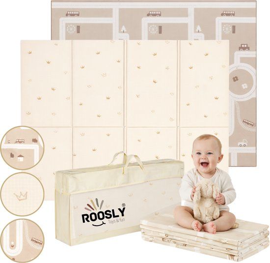 Roosly Speelmat Baby - Speelkleed Baby - Dubbelzijdig en opvouwbare Foam XPE 180 x 200 cm - KING Beige