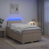 vidaXL Boxspringbed met matras en LED-verlichting, crème kleur, 120 x 190 cm, stof