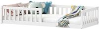 IDIMEX Kinderbed Gustavo vloerbed, 90 x 190 cm, Montessori-inspiratie, met beschermende barrières, van massief grenen, wit gelakt
