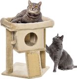 PawHut Krabpaal met jute krabmat staaf, krabplank, kattenmeubel, MDF pluche, lichtgrijs D30-368