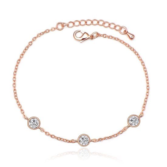 LGT JWLS Verstelbare Dames Armband met 3 Zirkonia Steentjes Rose