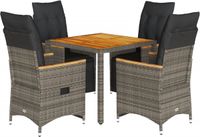 vidaXL 5-delige Bistroset met kussens, poly rattan, grijs