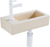 QeramiQ Fuente Fonteinset - 37.5x18.5x9cm - keramiek - kraangat links - fonteinkraan mat wit - afvoerplug - verlaagd sifon - Mat Beige