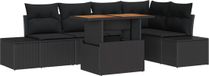 vidaXL Banc de jardin - Set - 6 - pièces - Noir - Poly - rotin