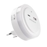 EMOS Led-nachtlampje voor stopcontact met USB-C en USB-A-output, 5,0 V/3,4 A - schakelaar en schemersensor - oriëntatielicht voor kinderkamer, trap, slaapkamer, keuken, hal - warm wit licht