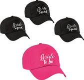 Bellatio Decorations Vrijgezellenfeest dames petjes sierlijk - 1x Bride to Be roze + 5x Bride Squad zwart