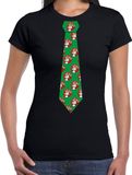 Bellatio Decorations Stropdas Kerst T-shirt kerstman met bier - shirt - dames - zwart L
