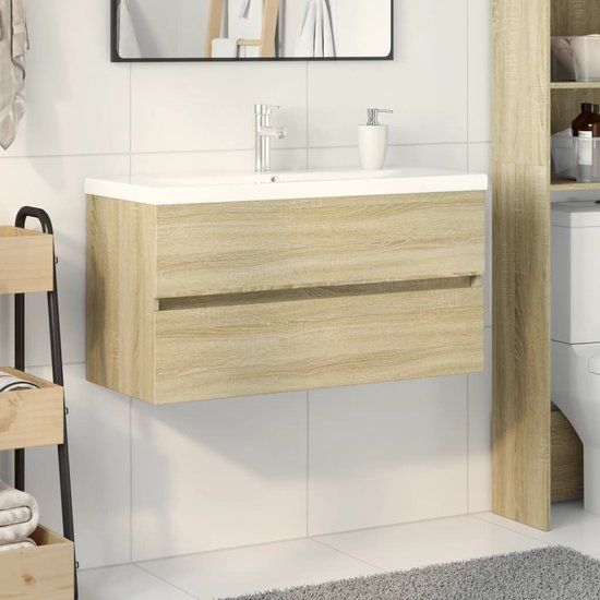 vidaXL 2-delige Badkamermeubelset Keramiek en Bewerkt Hout