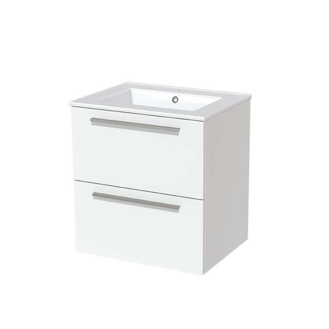Maxaro Badkamermeubel 60cm Modulo Mat Wit 2 Lades Vlak Wastafel Keramiek