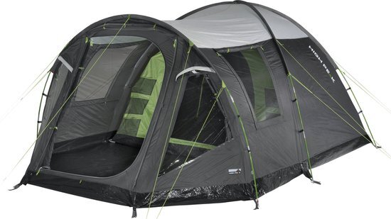 High Peak koepeltent Santiago 5, camping tent met leef- en bergruimte, familietent voor 5 personen, vast ingenaaid grondzeil, grote muskietengaasdeur, dubbeldaks, 4.000 mm waterdicht, ventilatiesysteem, heldere PVC vensters met gordijnen