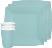 Santex feest/verjaardag servies set - 20x bordjes en bekertjes - lichtblauw - karton
