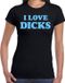 Bellatio Decorations Foute party t-shirt dames - I love dicks - zwart - glitter blauw - themafeest L