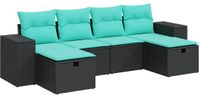 vidaXL 6-delige Loungeset met kussens, polyrattan, zwart