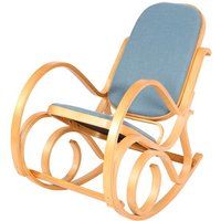 Schommelstoel M41, draaifauteuil TV-fauteuil, massief hout ~ eiken look, stof/textiel blauw
