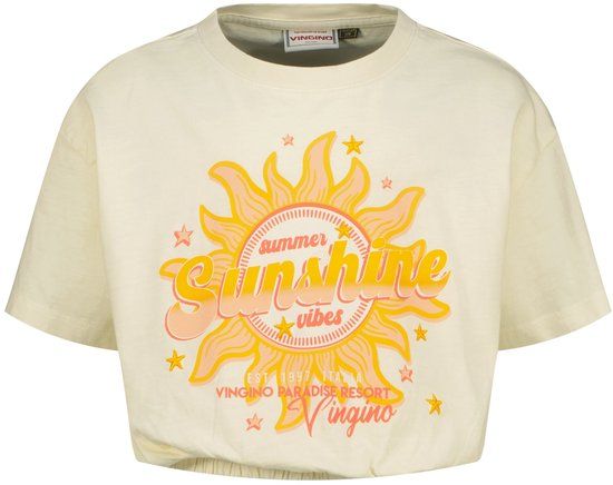 Vingino Heliza Meisjes T-shirt Katoen Korte Mouw Coconut Milk Maat 140