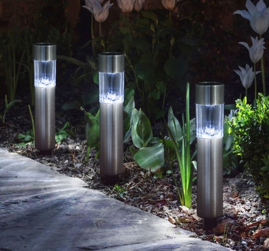 Garden Pro Design RVS prikspot - Set van 6 stuks - LED Solar prikspots - Tuinverlichting op Zonne-Energie - Tuinspots - Padverlichting