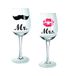 Out of the blue Mr en Mrs Wijnglas met kusmond & snor decor | ca. 430 ml | set van 2