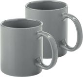Bellatio Design Tasses à café/Gobelets - 2x - Céramique - Brillant - Avec anse - Gris - 370 ml