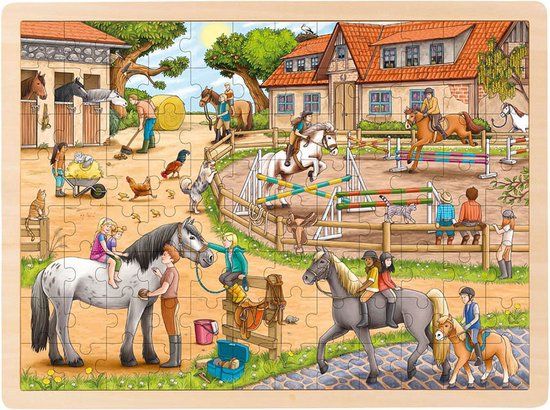 Goki Houten Legpuzzel Paardenmanege - 96 Stukjes - Vanaf 3 Jaar