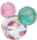 Talking Tables Set van 3 Papieren Lantaarns - Bloemenpatroon - Pastelkleuren