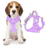 BARKBAY Anti-trek hondenharnas voorclip robuuste reflecterende eenvoudige bediening handvat voor grote honden wandelen met ID-tag zak (violet paars, M)